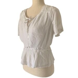 Abercrombie Textured Knit Top M White Peplum Viscose Cottagecore Soft Girl EUC